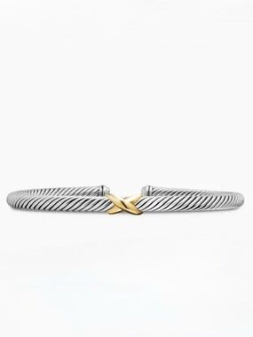 David Yurman Silver Cable Bracelet with Gold X Accent Size Large